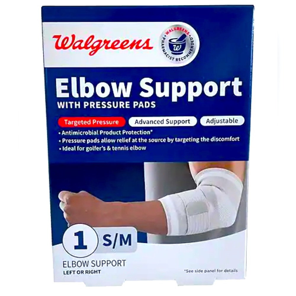 Walgreens Elbow Support with Targeted Pressure Pads – Size Small/Medium – New